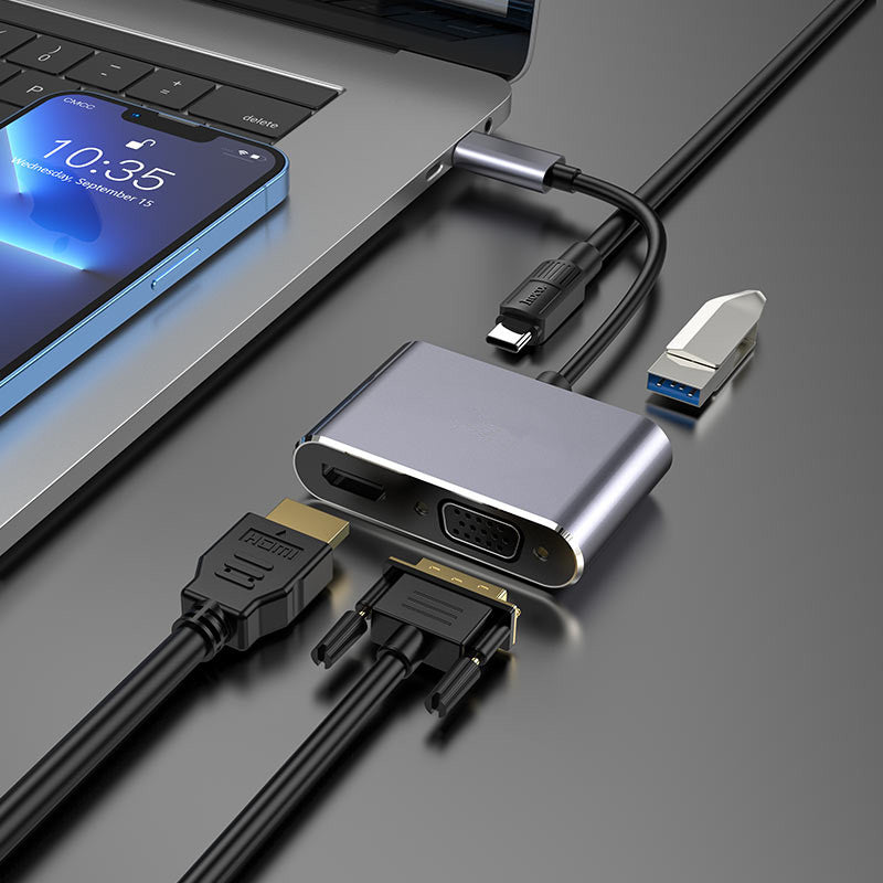 Adaptateur hub USB-C 4 en 1 (ports USB-C vers HDMI + USB3.0 + USB-C + VGA)