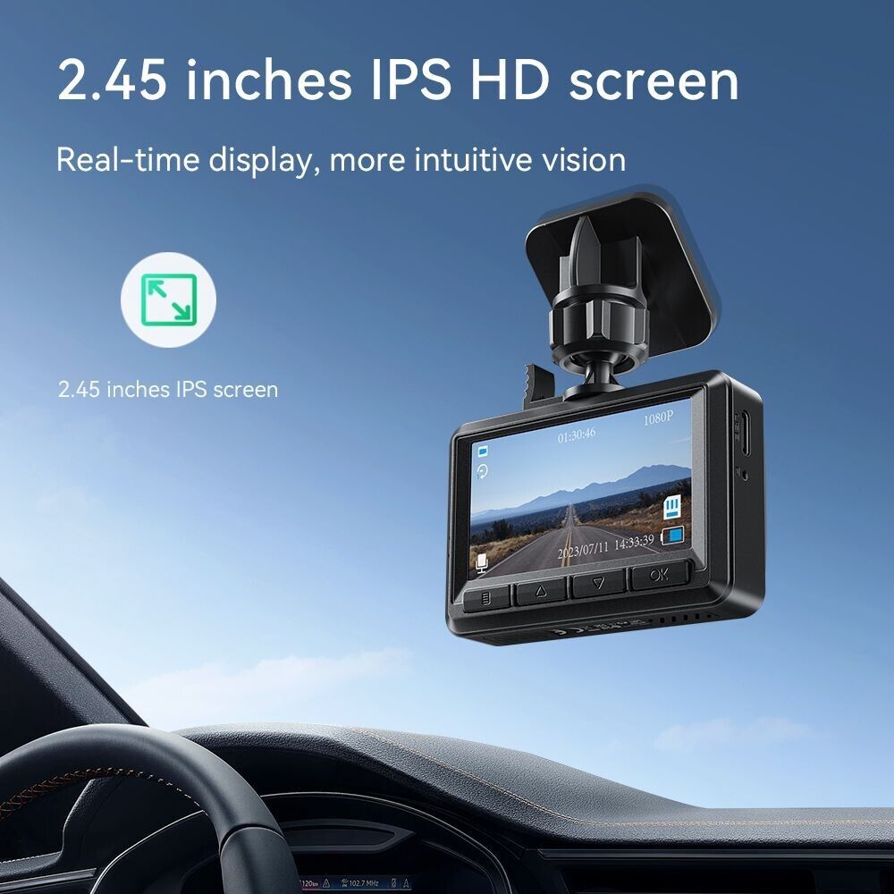 Dual Channel Front & Rear Driving Recorder Car Dash Camera With HD Display