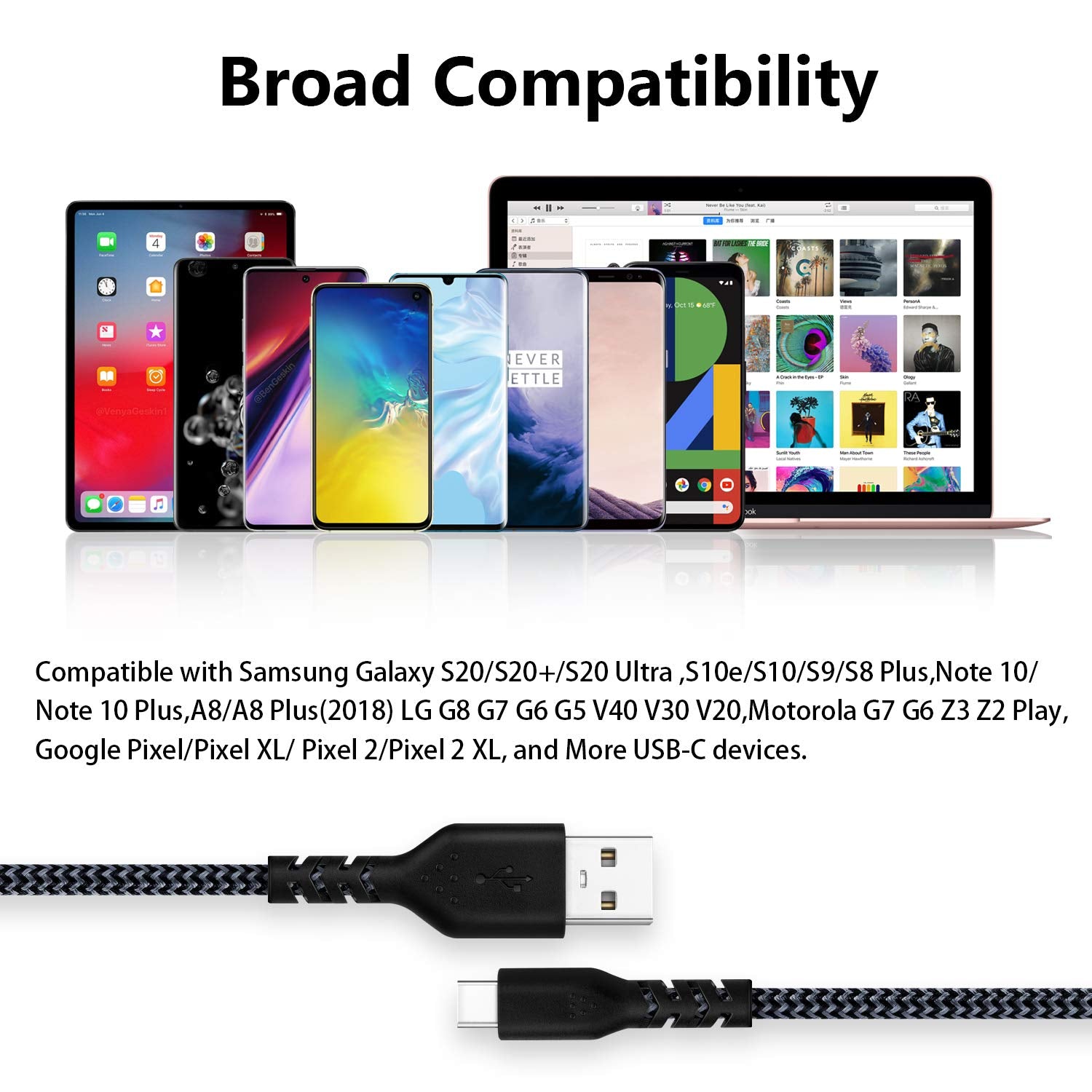 Nylon Braided USB-C Fast Charging Data Cable (1m)