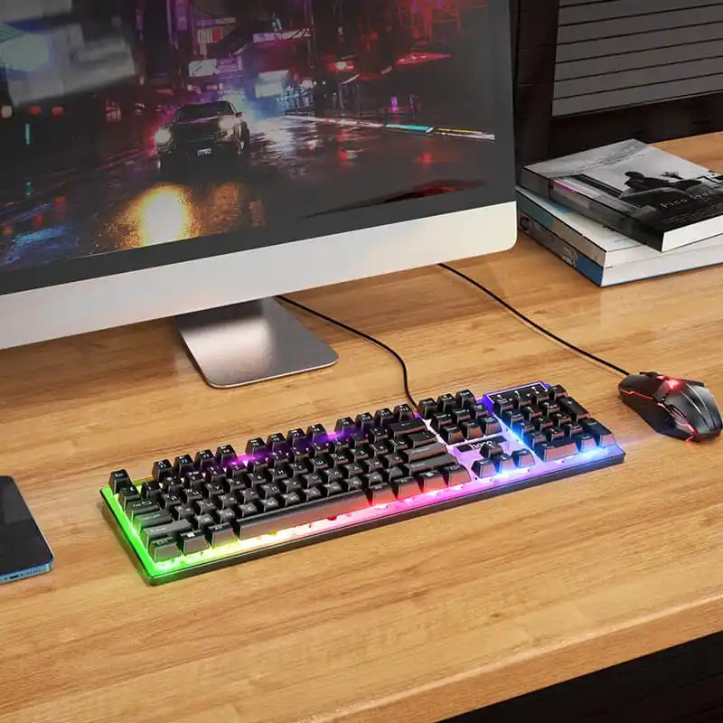 Ensemble combiné clavier et souris de jeu mécanique lumineux LED USB filaire