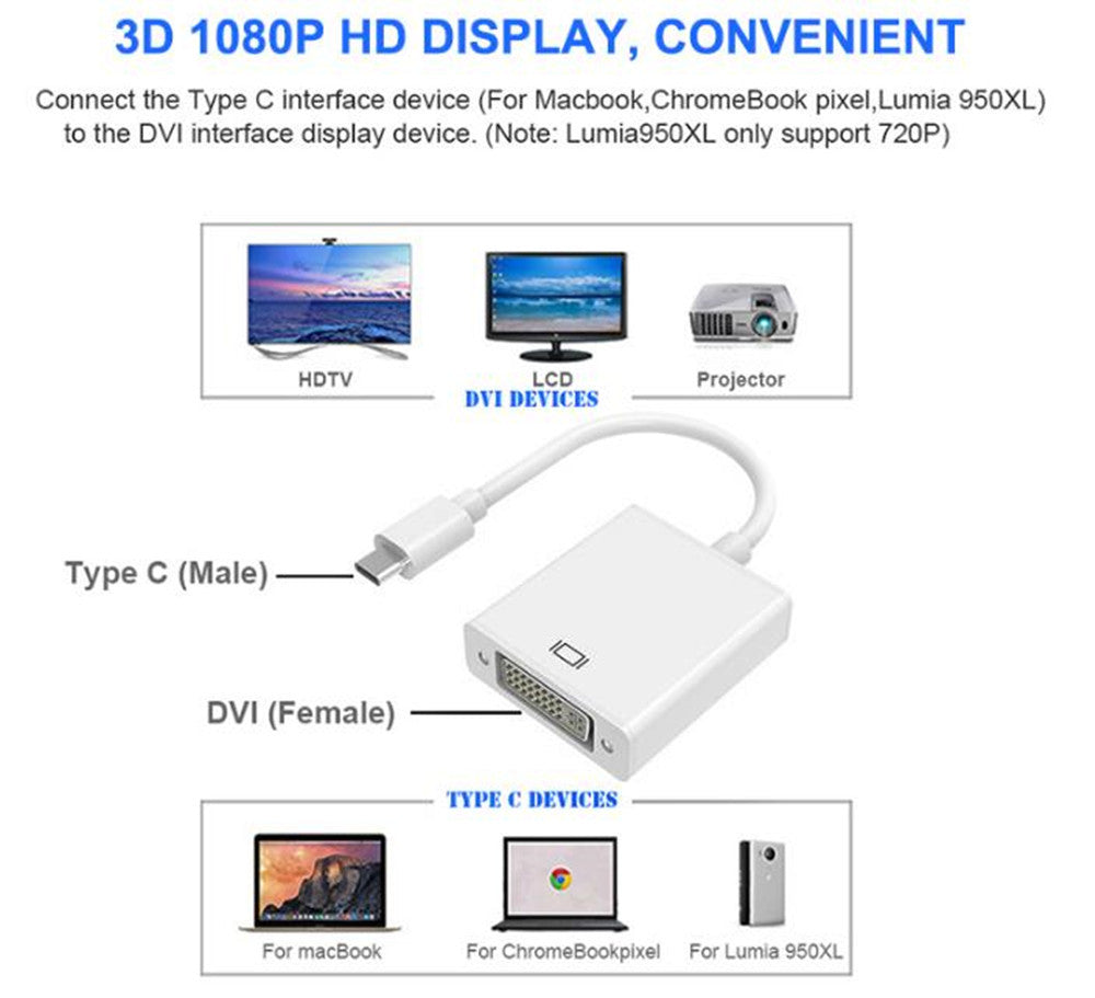 USB-C Male to DVI Female Adapter Converter