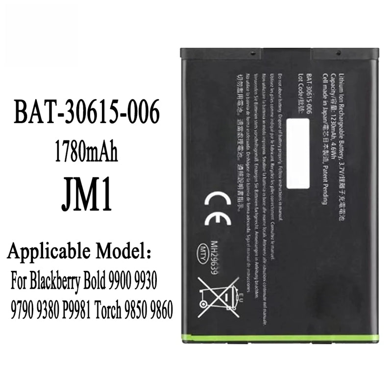 Replacement Battery for Blackberry Bold 9900 9930 9790 Curve 9380 Torch 9850 9860, JM1 JM-1 J-M1