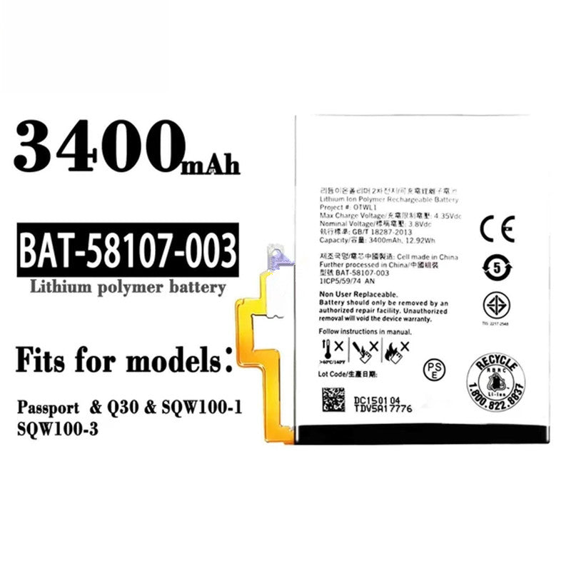 Replacement Battery for Blackberry Q30 Passport, BAT-58107-003