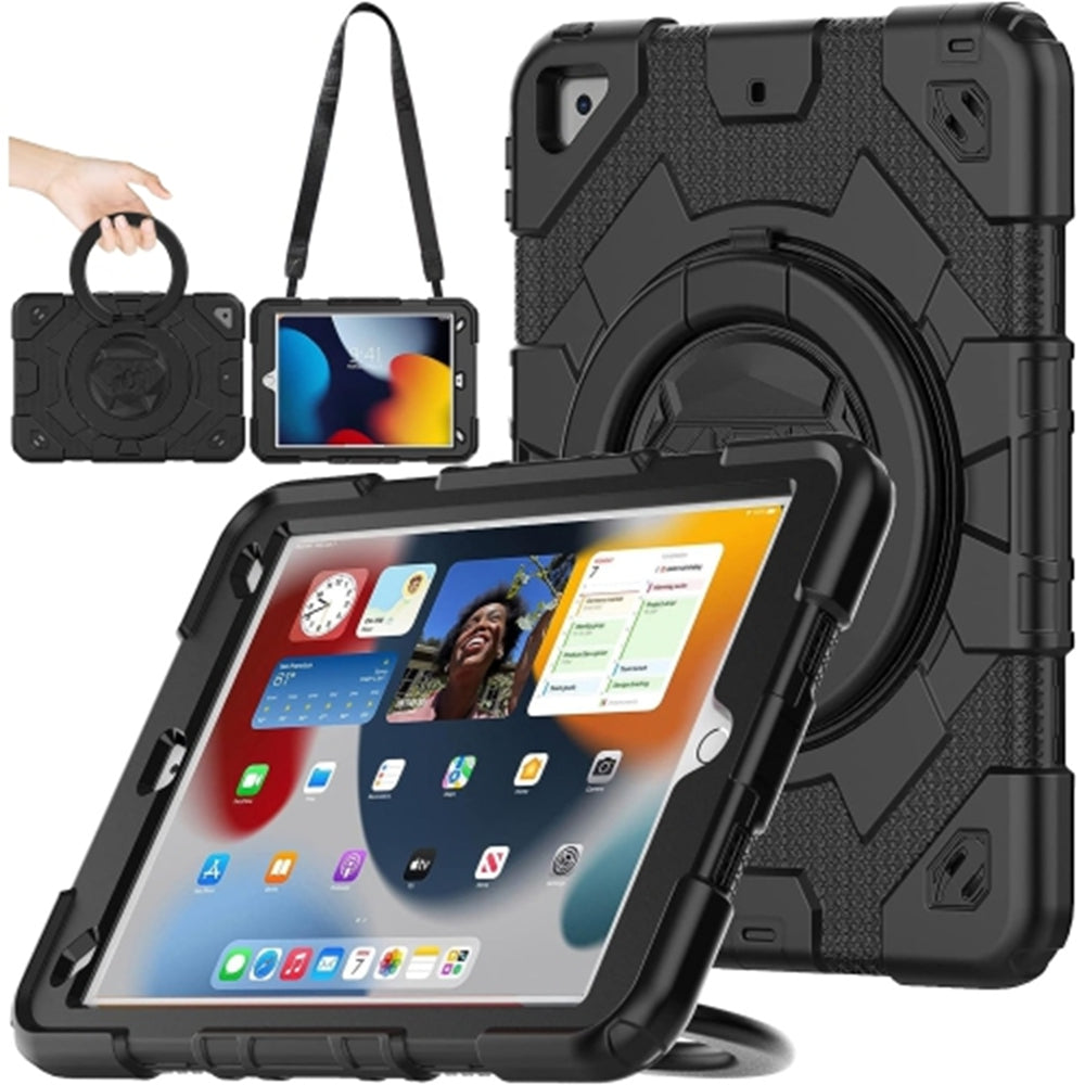 Rugged Defender Ring Kids Case with Strap for iPad 5 6 (5th 6th Gen.) / Air 1 2 (1st 2nd Gen.) / Pro 9.7