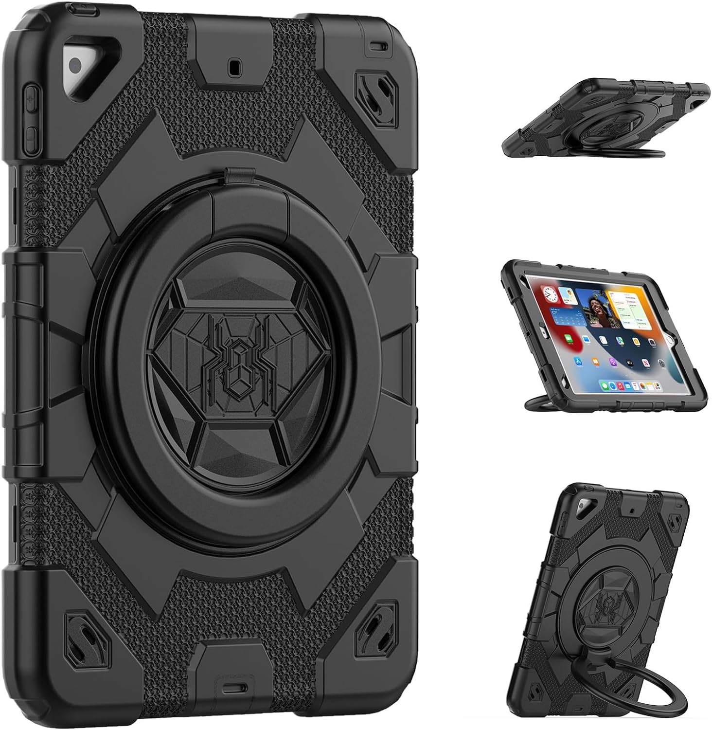 Rugged Defender Ring Kids Case with Strap for iPad 5 6 (5th 6th Gen.) / Air 1 2 (1st 2nd Gen.) / Pro 9.7