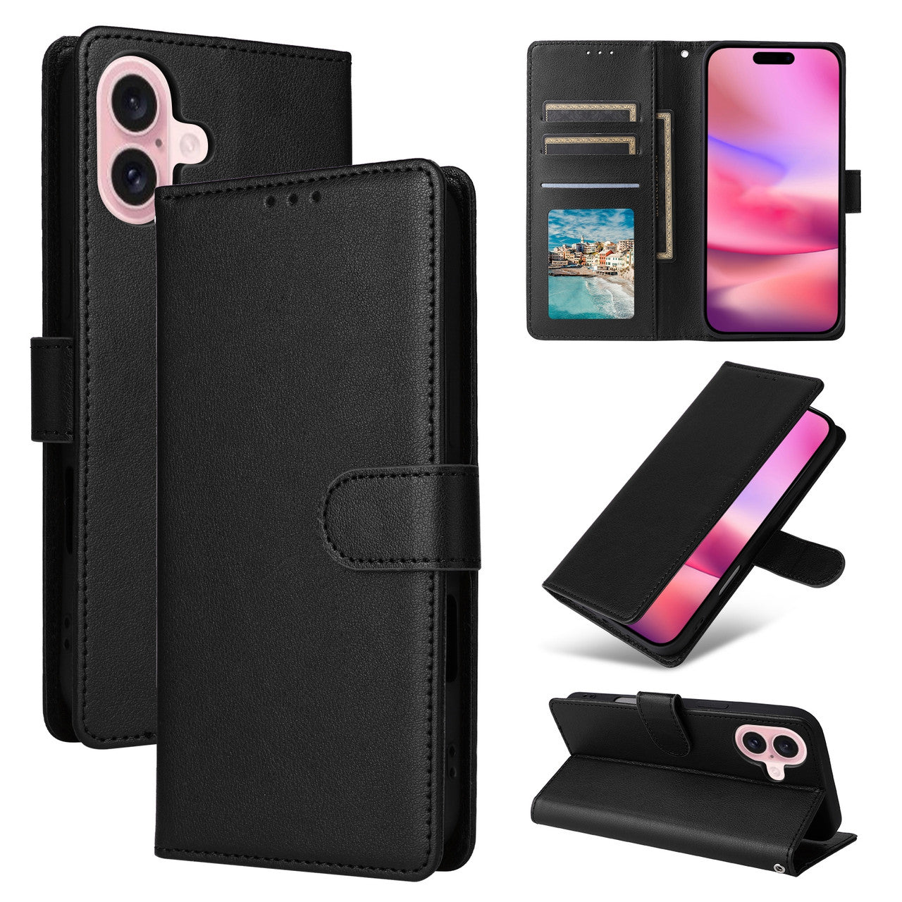 Leather Folio Wallet Case for iPhone 16 Plus