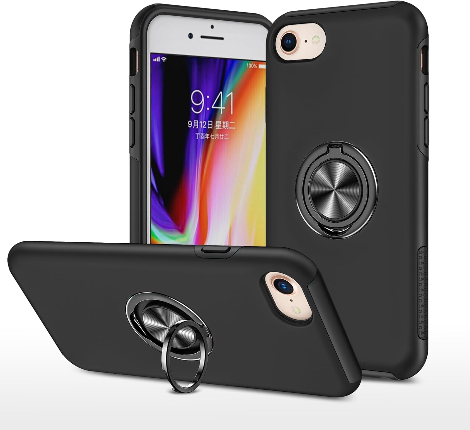 Étui hybride magnétique avec anneau invisible pour iPhone 7 Plus / 8 Plus