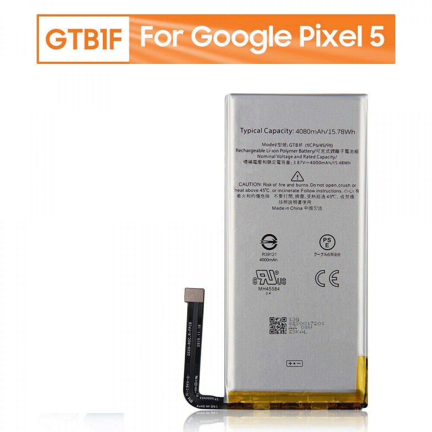 Batterie de remplacement pour Google Pixel 5, GTB1F