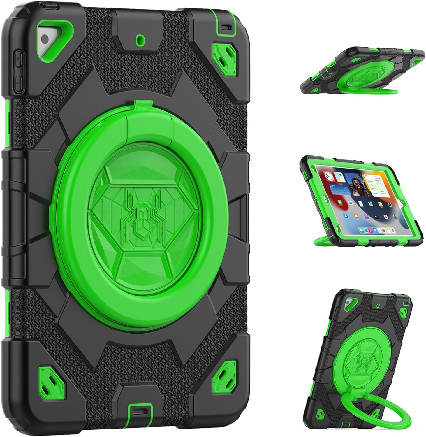 Rugged Defender Ring Kids Case with Strap for iPad 5 6 (5th 6th Gen.) / Air 1 2 (1st 2nd Gen.) / Pro 9.7