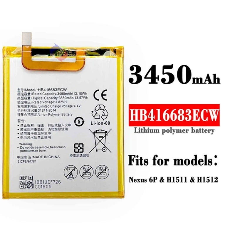 Batterie de remplacement pour Huawei Google Nexus 6P, HB416683ECW