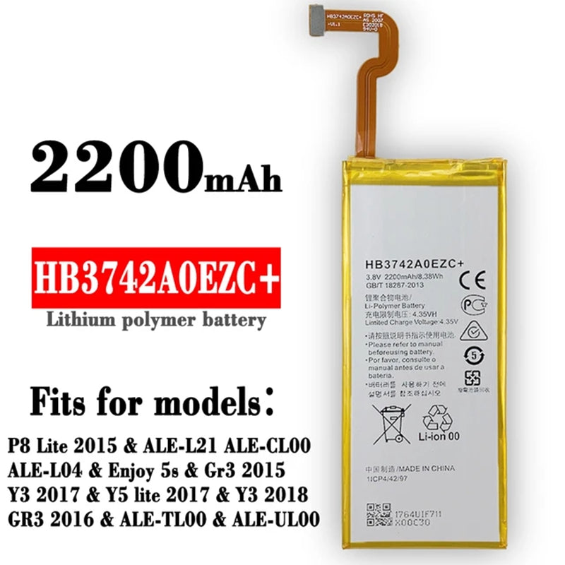 Batterie de remplacement pour Huawei Ascend P8 Lite / GR3 / Y3 / Y5, HB3742A0EZC+