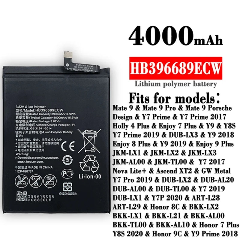 Batterie de remplacement pour Huawei Ascend Mate 9 / Mate 9 Pro / Honor 8C / Y7 / Y9, HB396689ECW