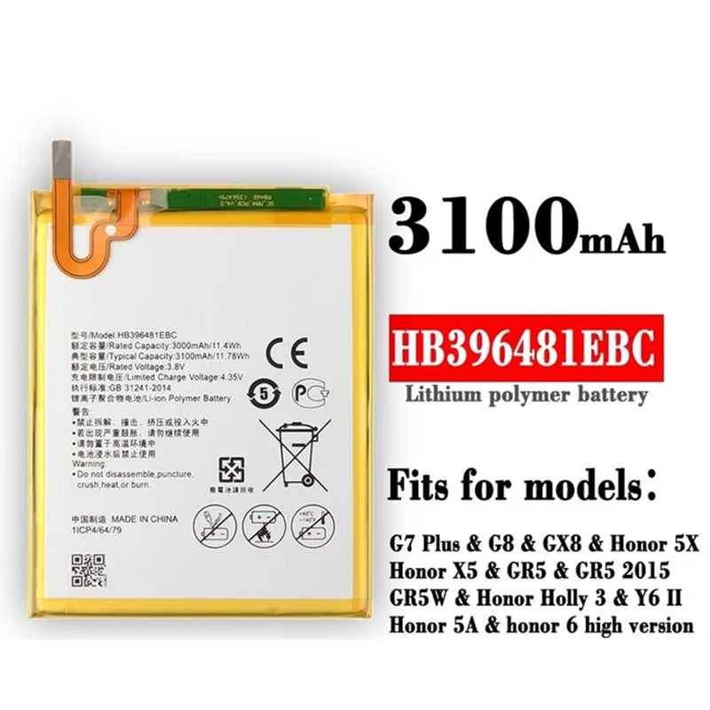 Replacement Battery for Huawei GR5 / Y6II / G7 Plus / G8 / G8X / Honor 5A 5X 6, HB396481EBC