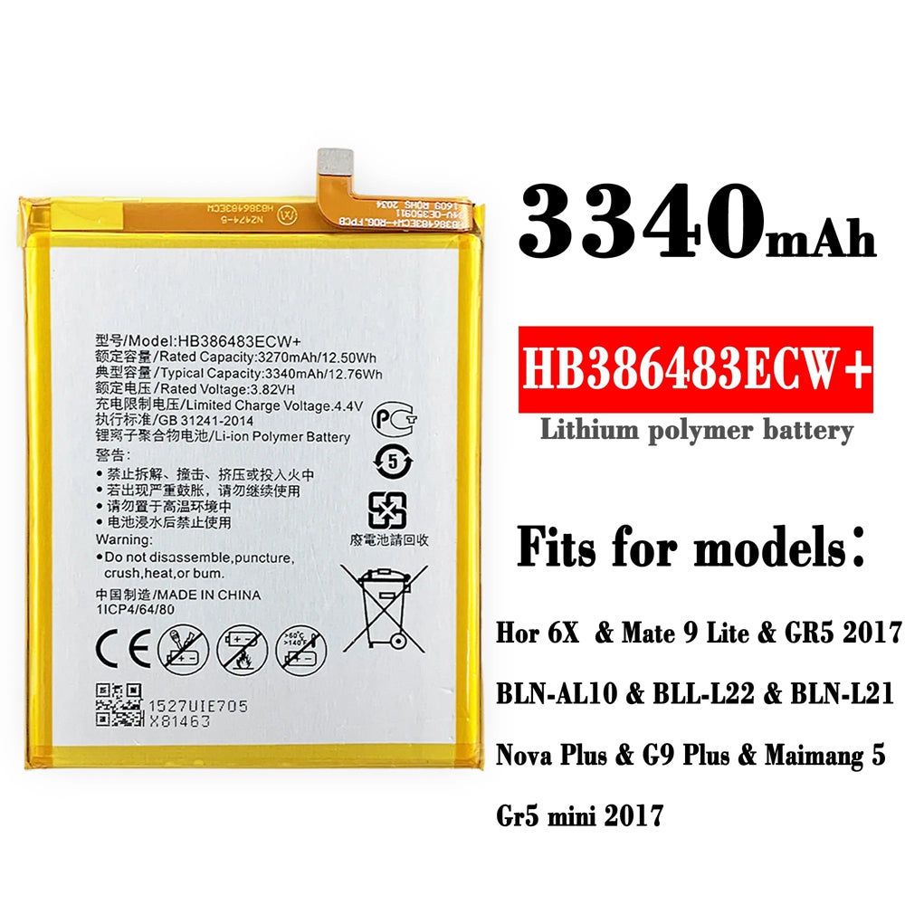 Batterie de remplacement pour Huawei Nova Plus / G9 Plus / Honor 6X, HB386483ECW