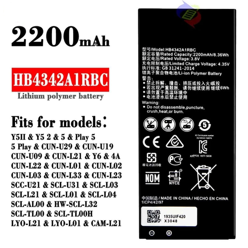 Replacement Battery for Huawei Y5 II Y5II / Y6 / Ascend Honor 4A / 5A, HB4342A1RBC