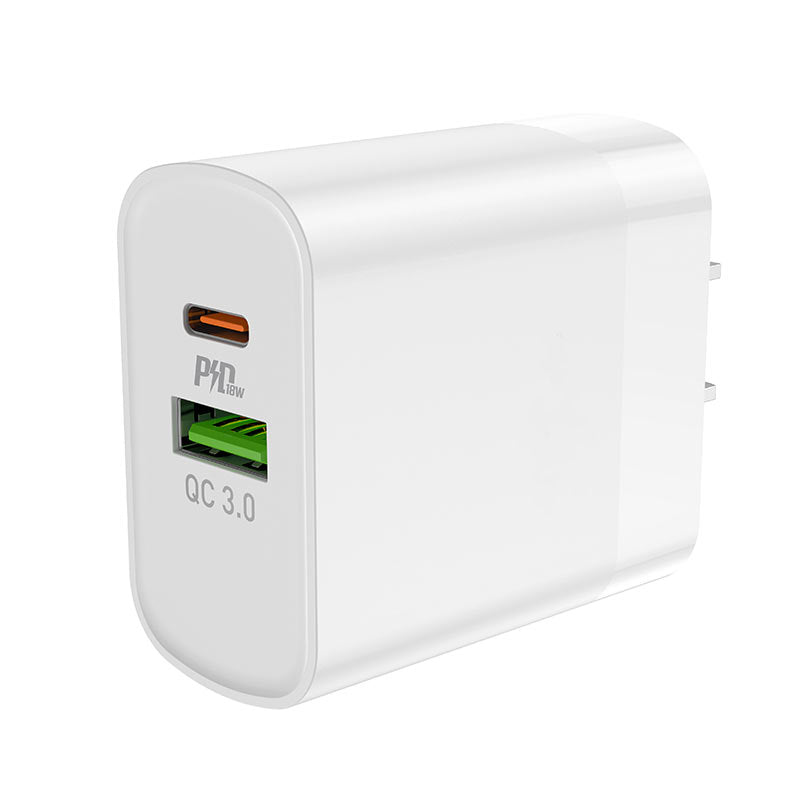 Chargeur mural rapide QC3.0 18 W USB-A et USB-C à double port