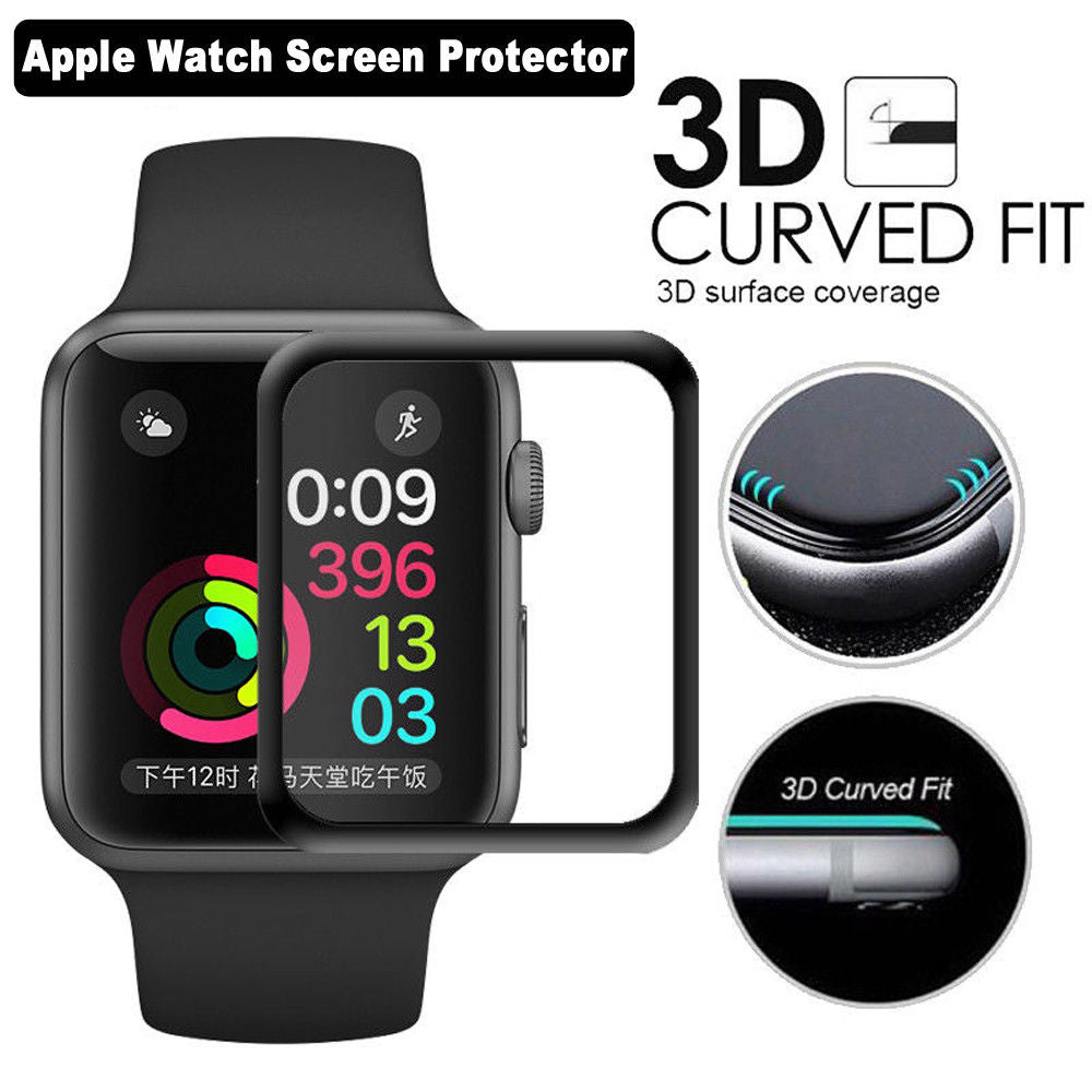 (2 Pack) Curved Full Coverage Tempered Glass Screen Protector for Apple Watch Series 1 to 9