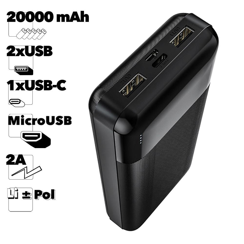 (20 000 mAh) Chargeur de batterie Micro USB USB-C Banque d'alimentation portable