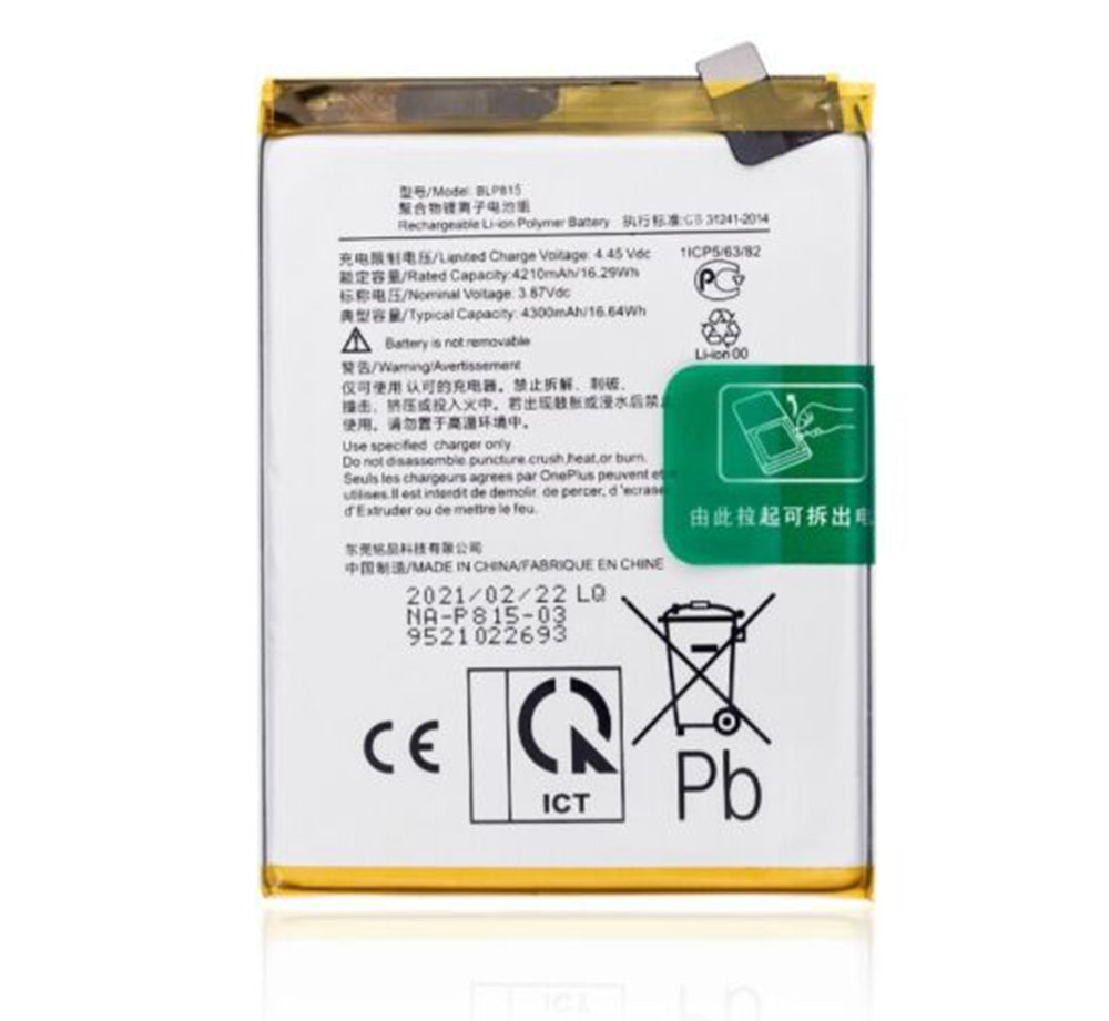 Batterie de remplacement pour OnePlus Nord N10 5G (BE2029 BE2026), BLP815