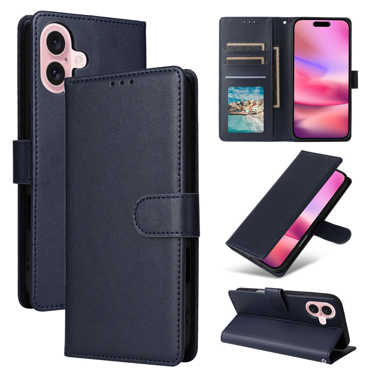 Leather Folio Wallet Case for iPhone 16 Plus