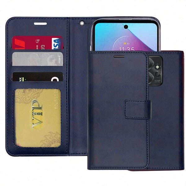 Leather Folio Wallet Case for Motorola Moto G Play (2024)