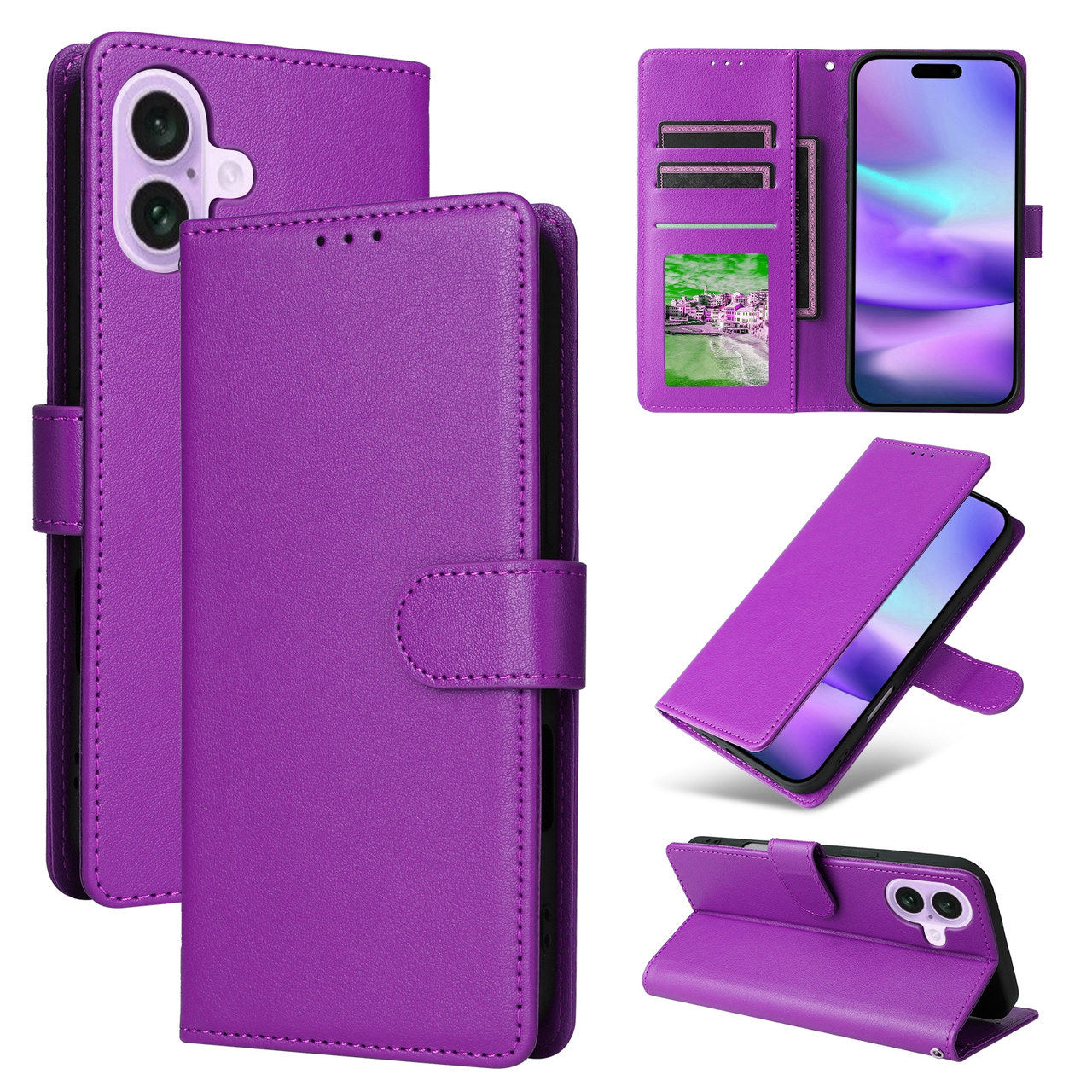 Leather Folio Wallet Case for iPhone 16