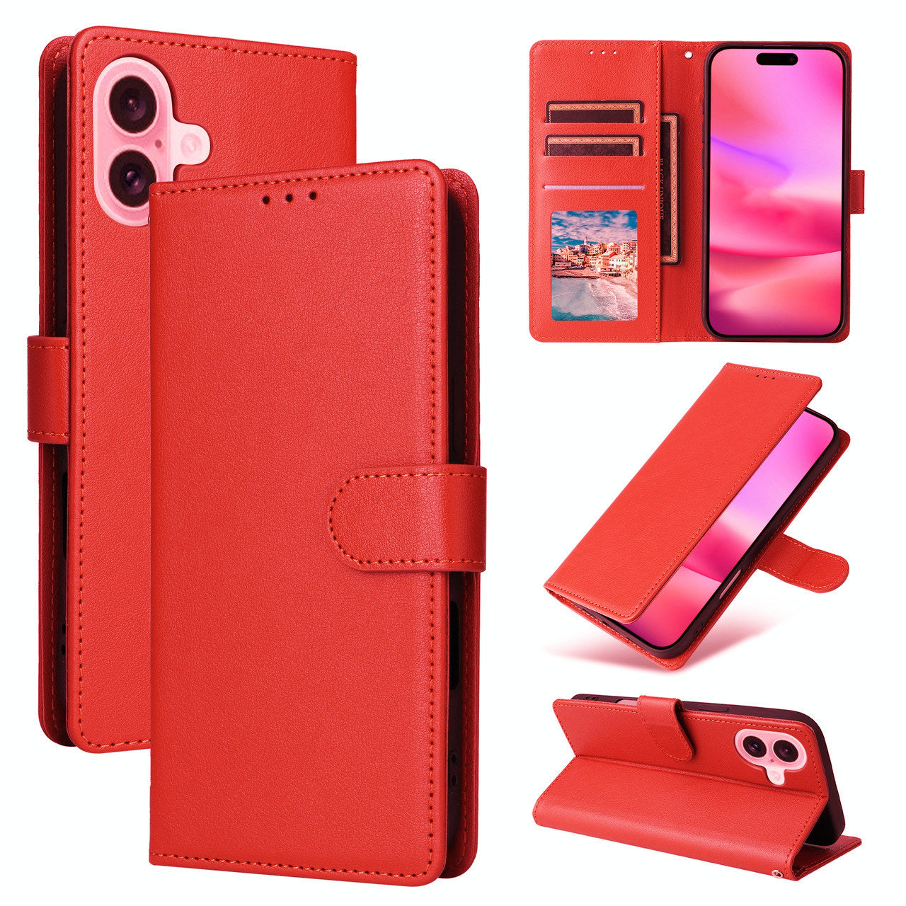 Leather Folio Wallet Case for iPhone 16