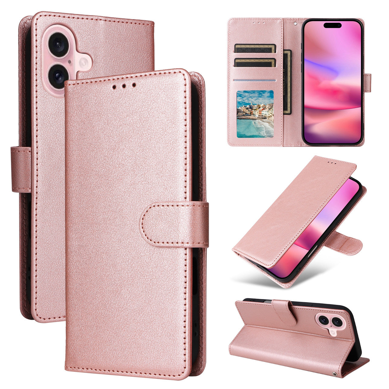 Leather Folio Wallet Case for iPhone 16