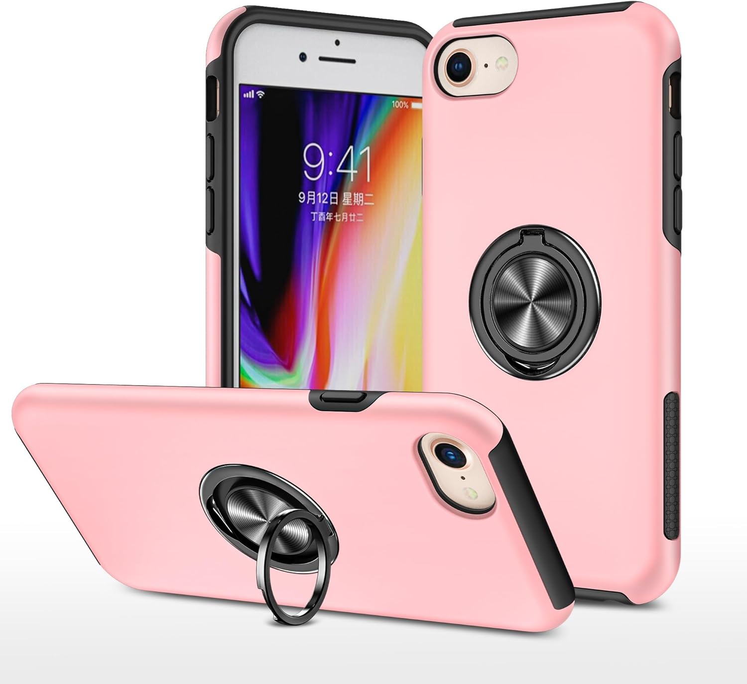 Coque hybride magnétique avec anneau invisible pour iPhone 7/8/SE (2e génération)