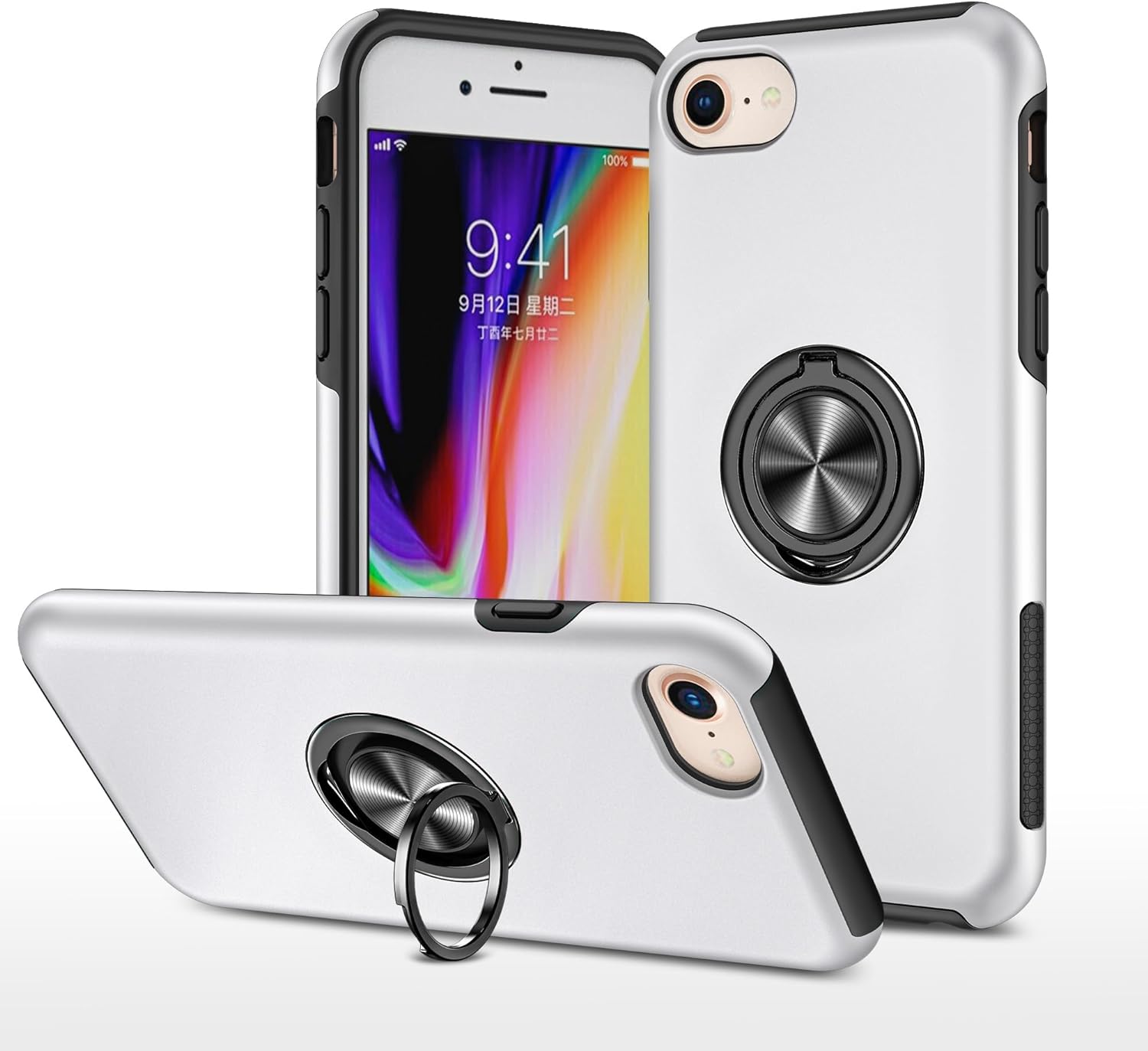 Étui hybride magnétique avec anneau invisible pour iPhone 7 Plus / 8 Plus