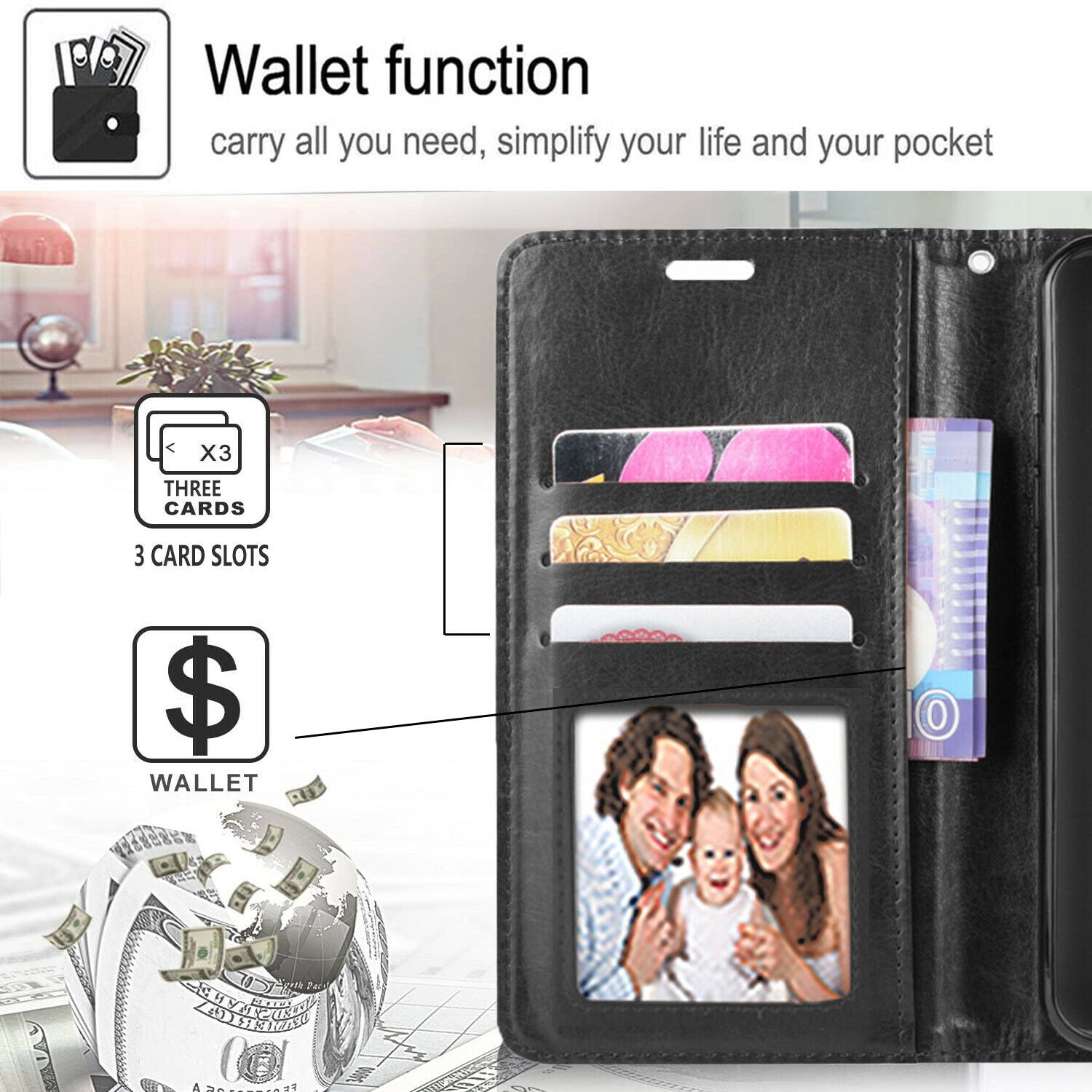 Leather Folio Wallet Case for TCL 502 (4G)