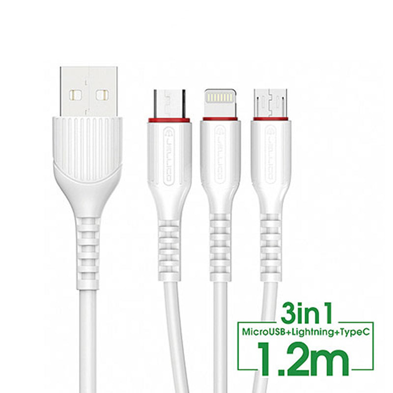 3 in 1 USB-A to Lightning Micro USB USB-C Charging Cable (1m)