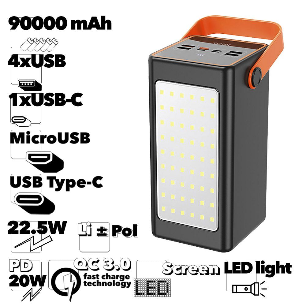 (90000mAh) 22.5W LED lampe de poche forte chargeur de batterie externe batterie externe Portable pour Camping extérieur intérieur