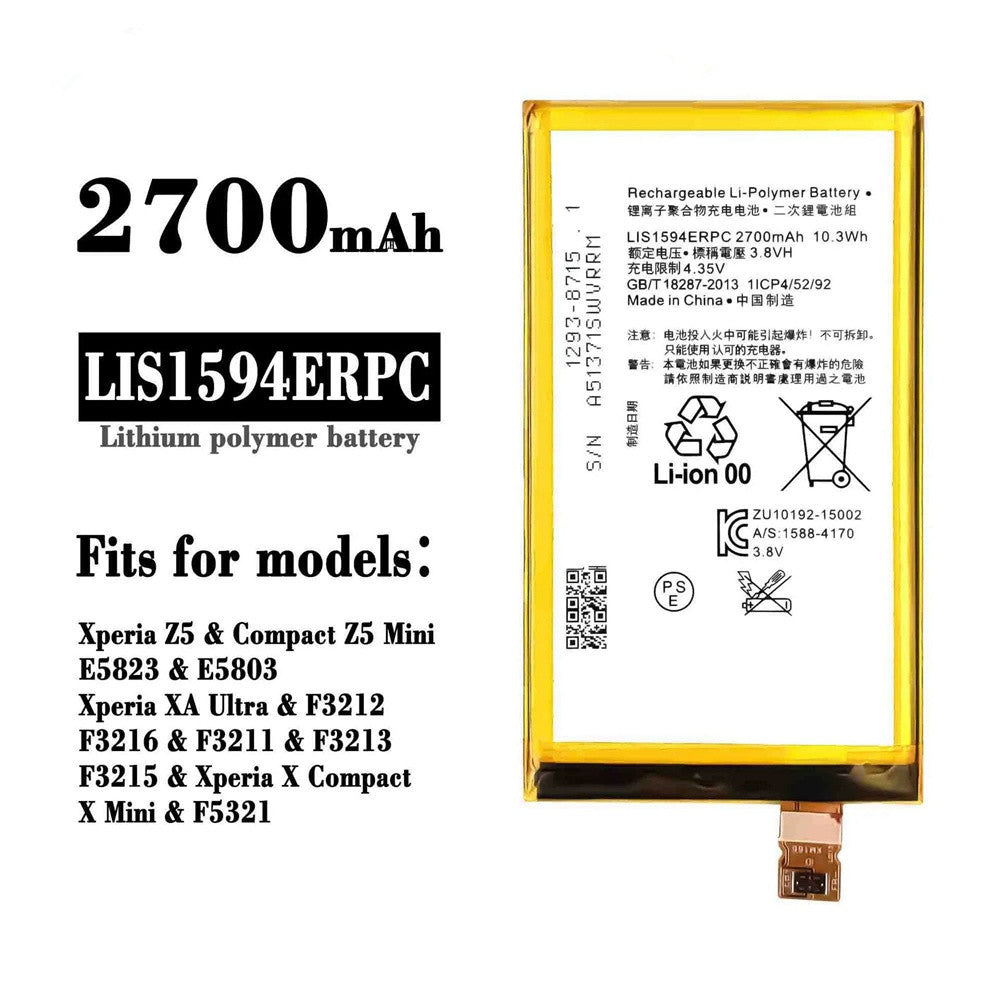 Batterie de remplacement pour Sony Xperia XA Ultra / Z5 Mini / Z5 Compact (E5803 E5823), LIS1594ERPC