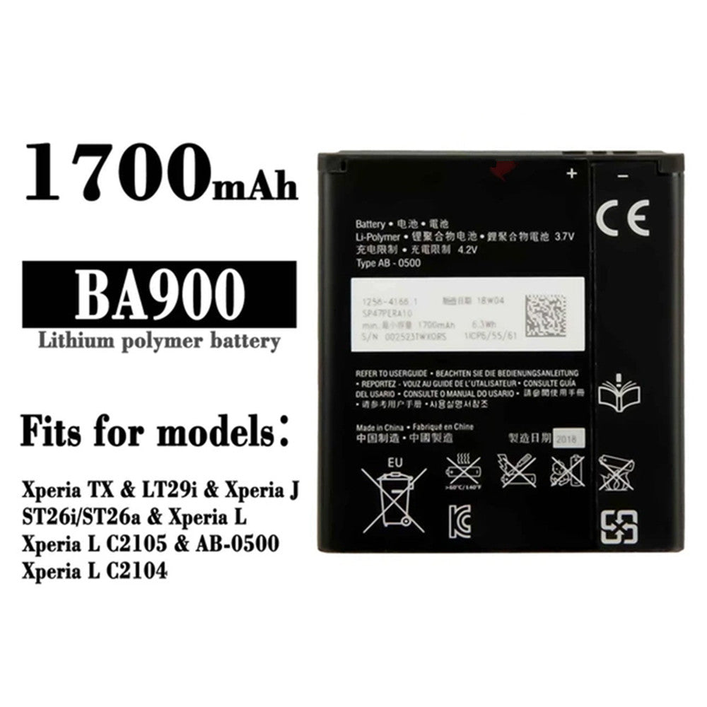 Replacement Battery for Sony Xperia J ST26 TX GX LT29i L (C2104 C1904), BA900