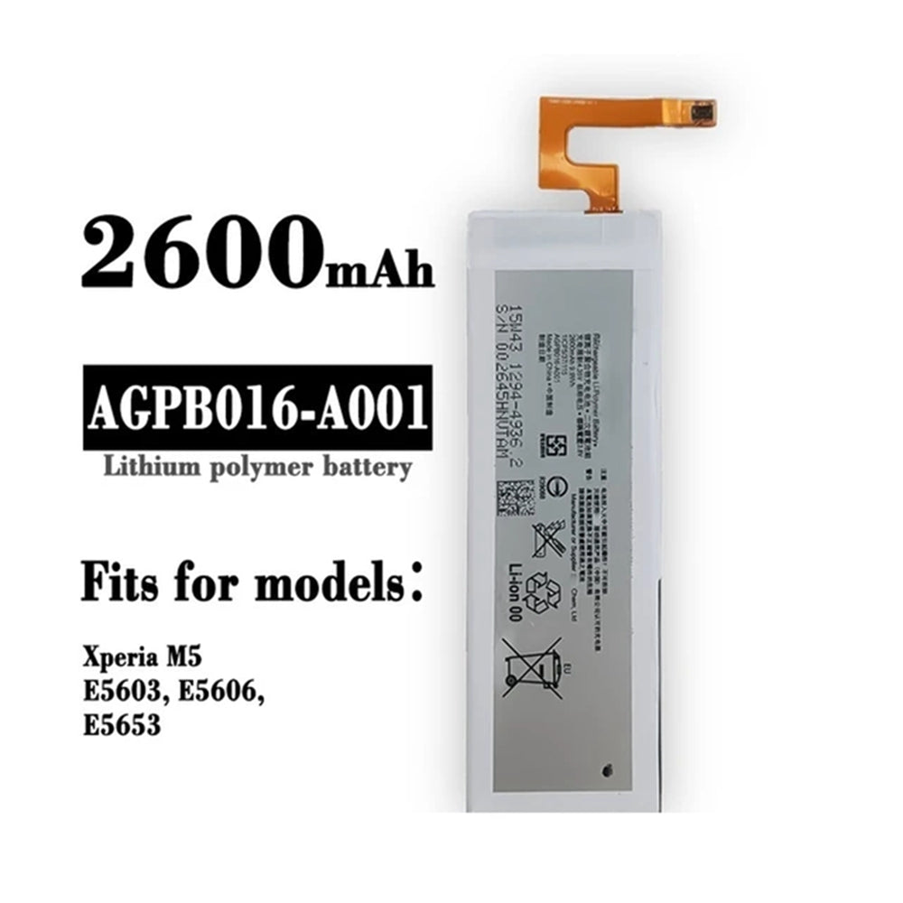 Batterie de remplacement pour Sony Xperia M5 (E5653 E5606 E5603 E5633 E5663), AGPB016-A001