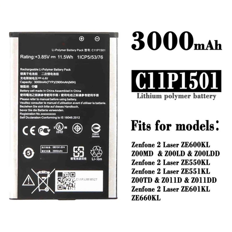 Batterie de remplacement pour ASUS Zenfone 2 Laser (ZE601KL ZE550KL ZD551KL), C11P1501