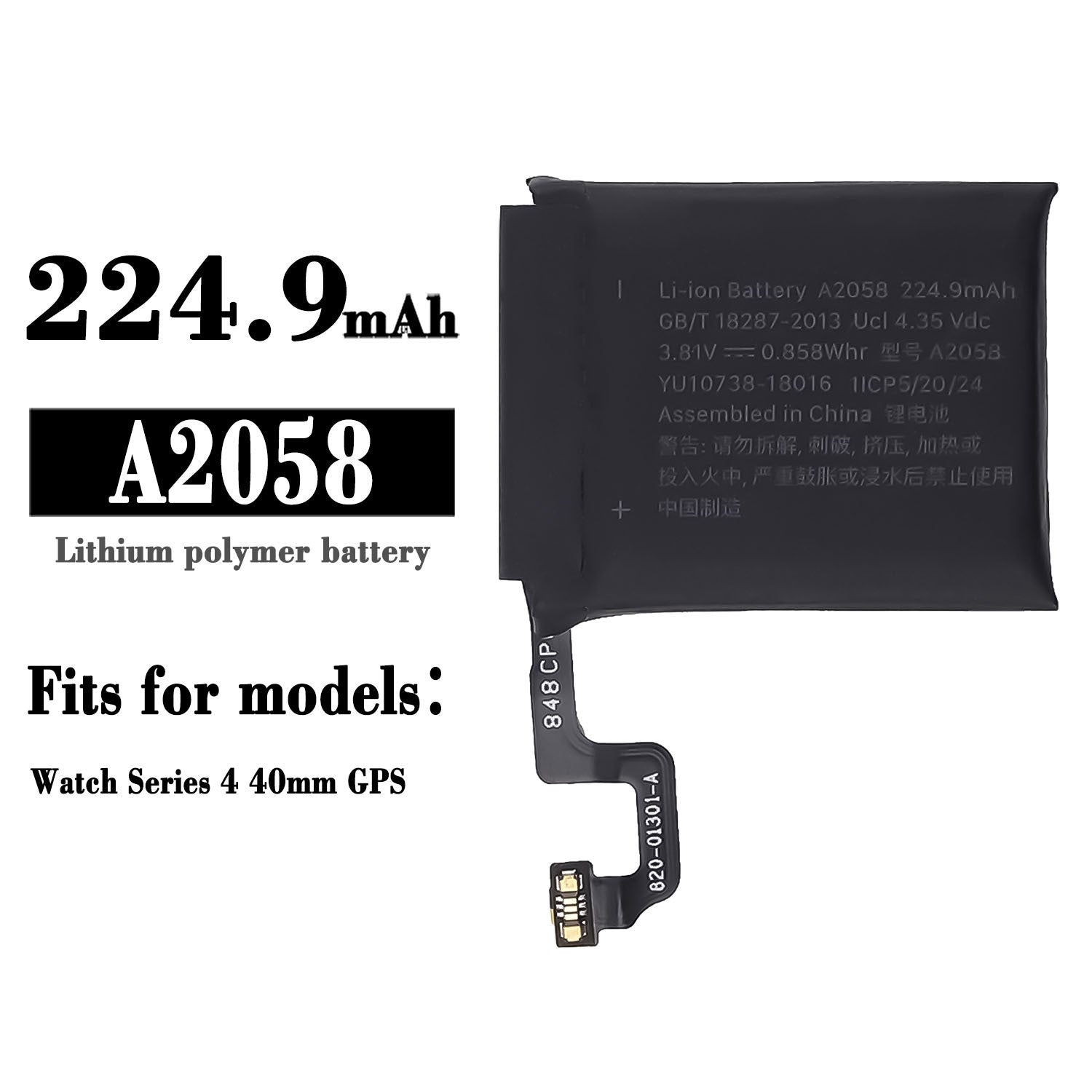 Replacement Battery for Apple Watch iWatch Series 4 40mm, 224.9mAh