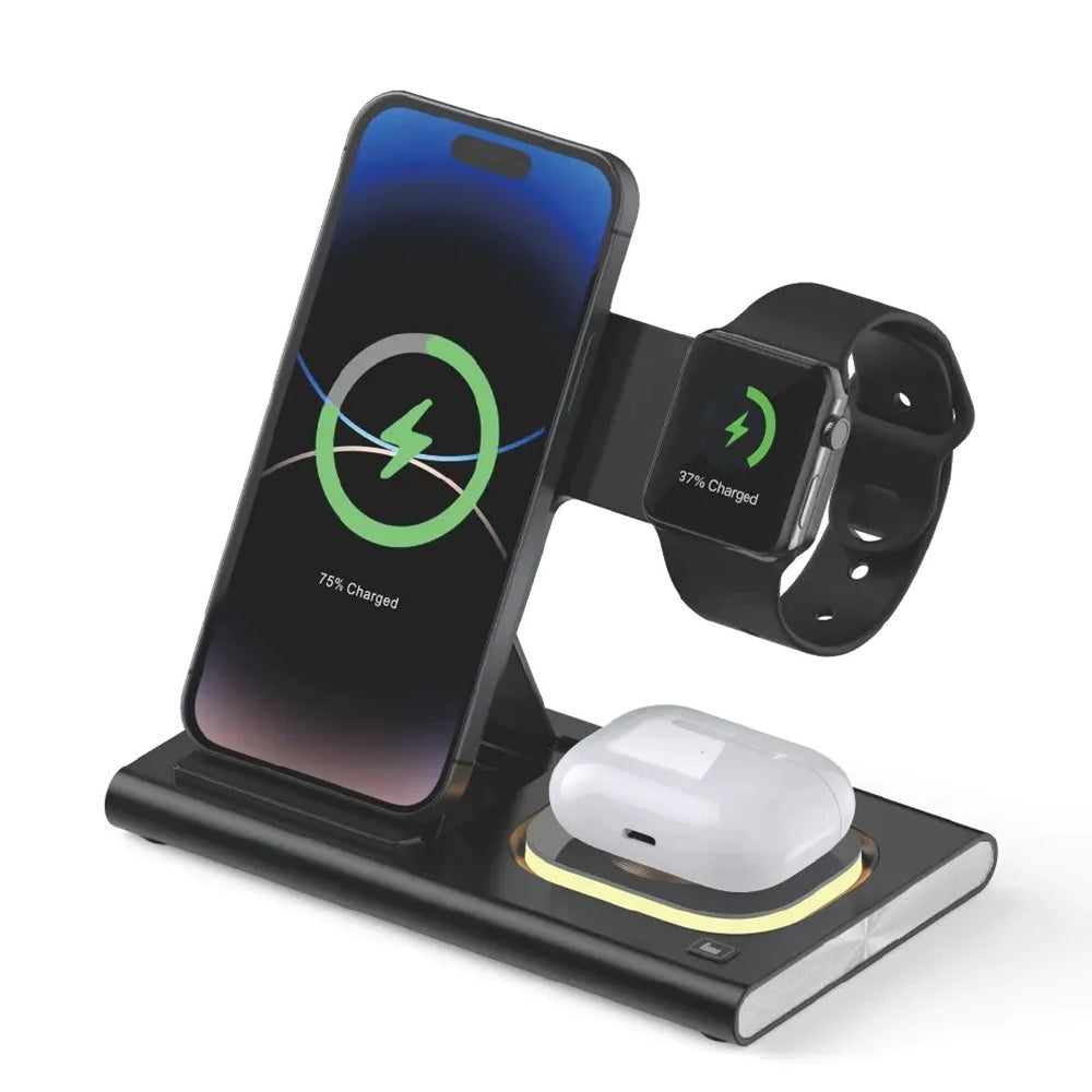 4 in 1 Foldable Magnetic Wireless Charger Stand Dock Station with Night Light