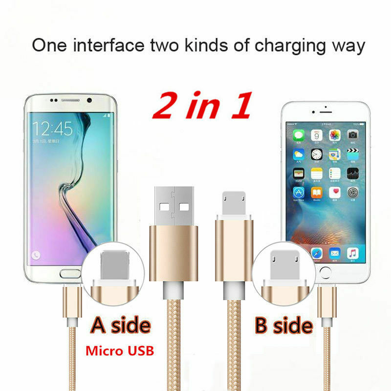 Double Sided Reversible Micro USB / Lightning Charging Data Cable (1m)