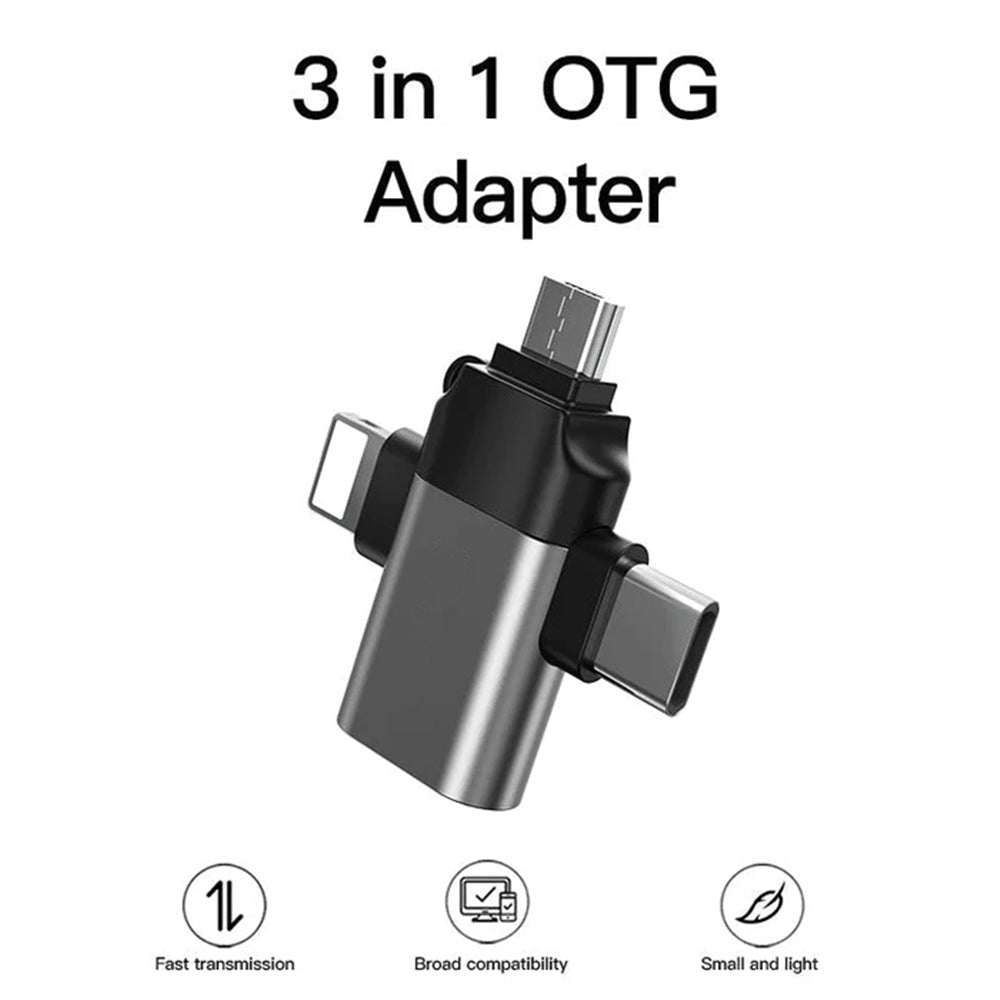 USB-A 3.0 OTG Hub Adapter with USB-C Lightning Micro USB