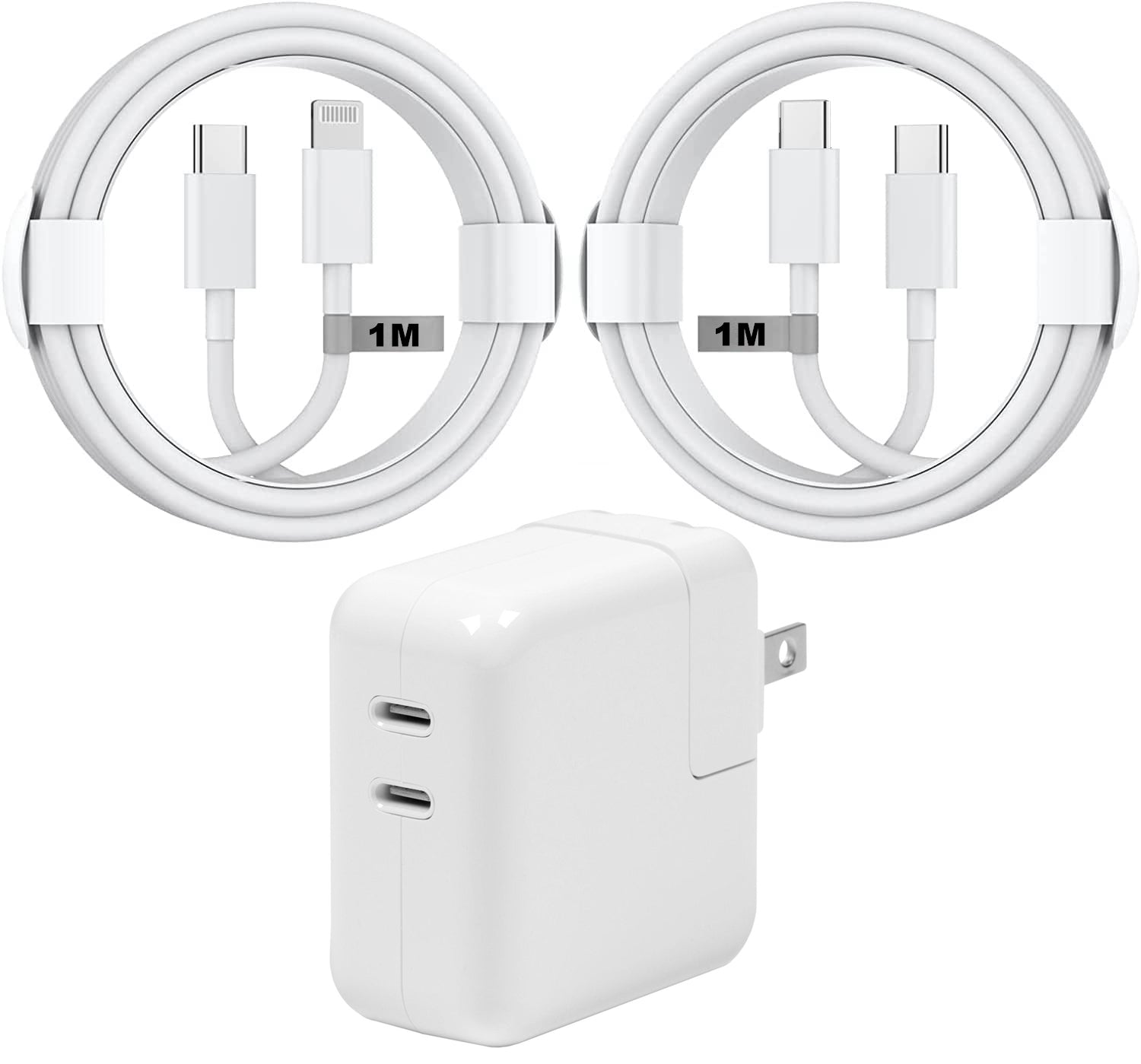 Adaptateur secteur à charge rapide double USB-C 35 W Chargeur mural rapide et câble USB-C + câble Lightning (1 m)