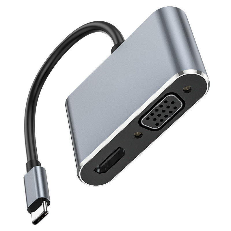 Adaptateur hub USB-C 4 en 1 (ports USB-C vers HDMI + USB3.0 + USB-C + VGA)