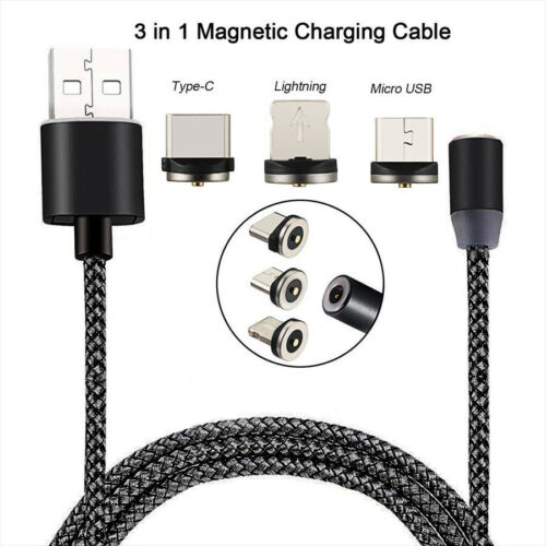 Magnetic USB-A to Lightning Micro USB USB-C Charging Data Cable (1m)