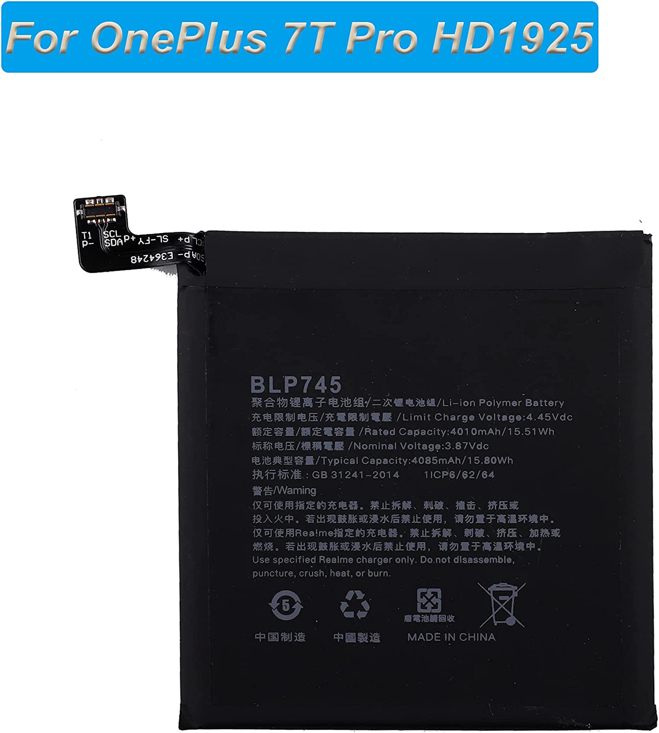 Replacement Battery for OnePlus 7T Pro, BLP745