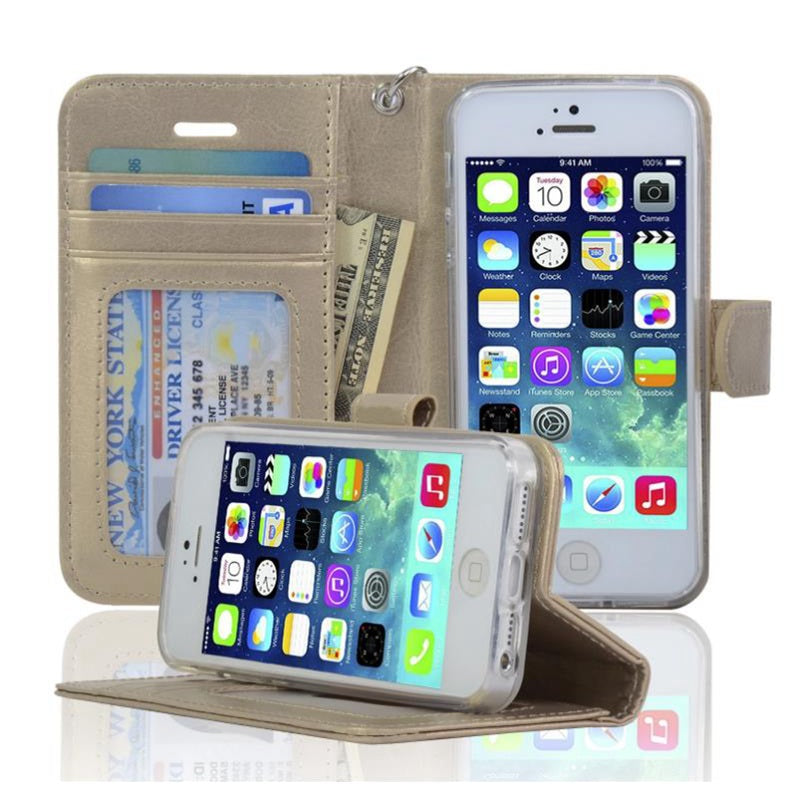 Leather Folio Wallet Case for iPhone 5 / 5S