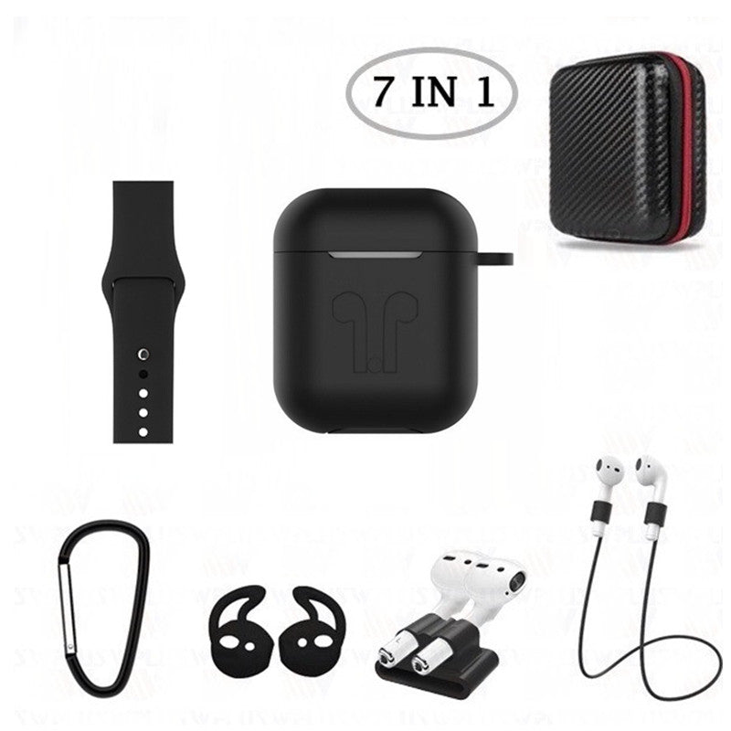 7 in 1 Silicone Case with Silicone Watch Band for AirPods 1 2 (1st 2nd Gen.)