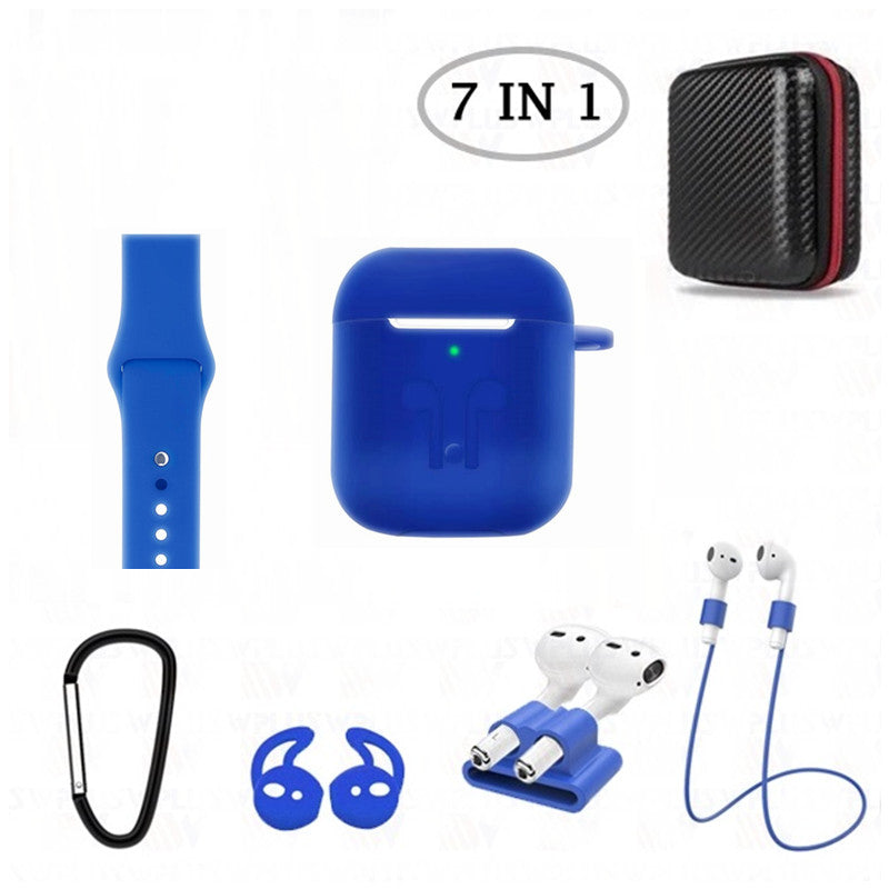 7 in 1 Silicone Case with Silicone Watch Band for AirPods 1 2 (1st 2nd Gen.)