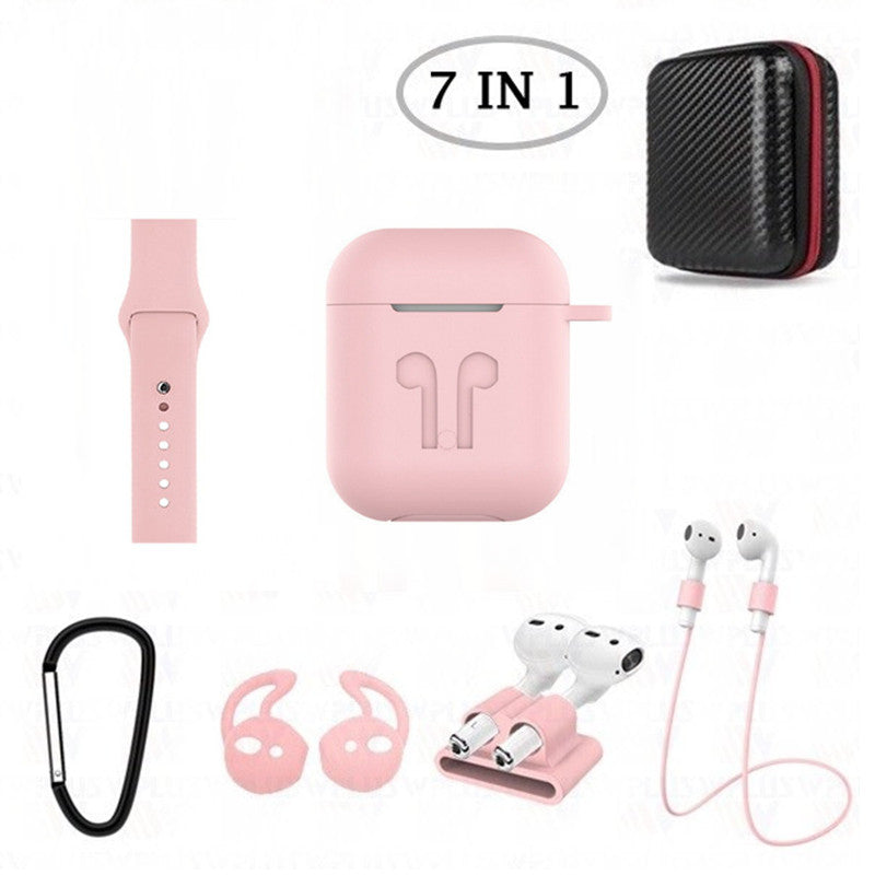 7 in 1 Silicone Case with Silicone Watch Band for AirPods 1 2 (1st 2nd Gen.)