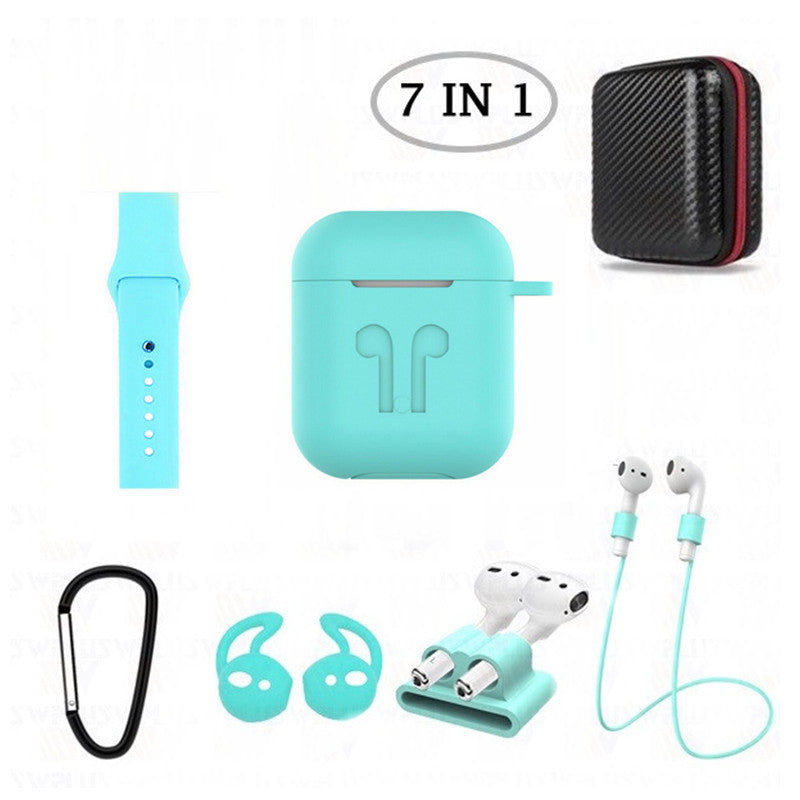 7 in 1 Silicone Case with Silicone Watch Band for AirPods 1 2 (1st 2nd Gen.)